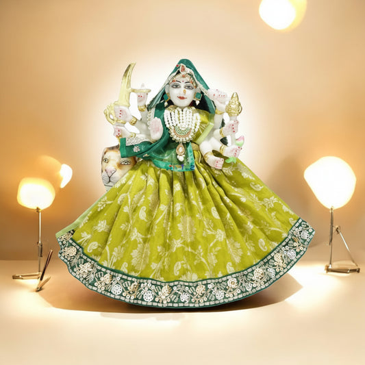 Durga Ji Mehndi Green Embroidery Lace Work Dress