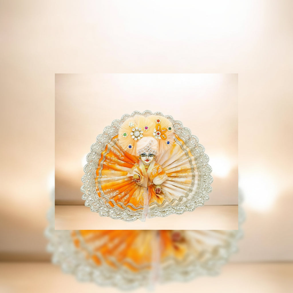 Laddo Gopal Orange Printed Sparkling Stone Lace Work Dress
