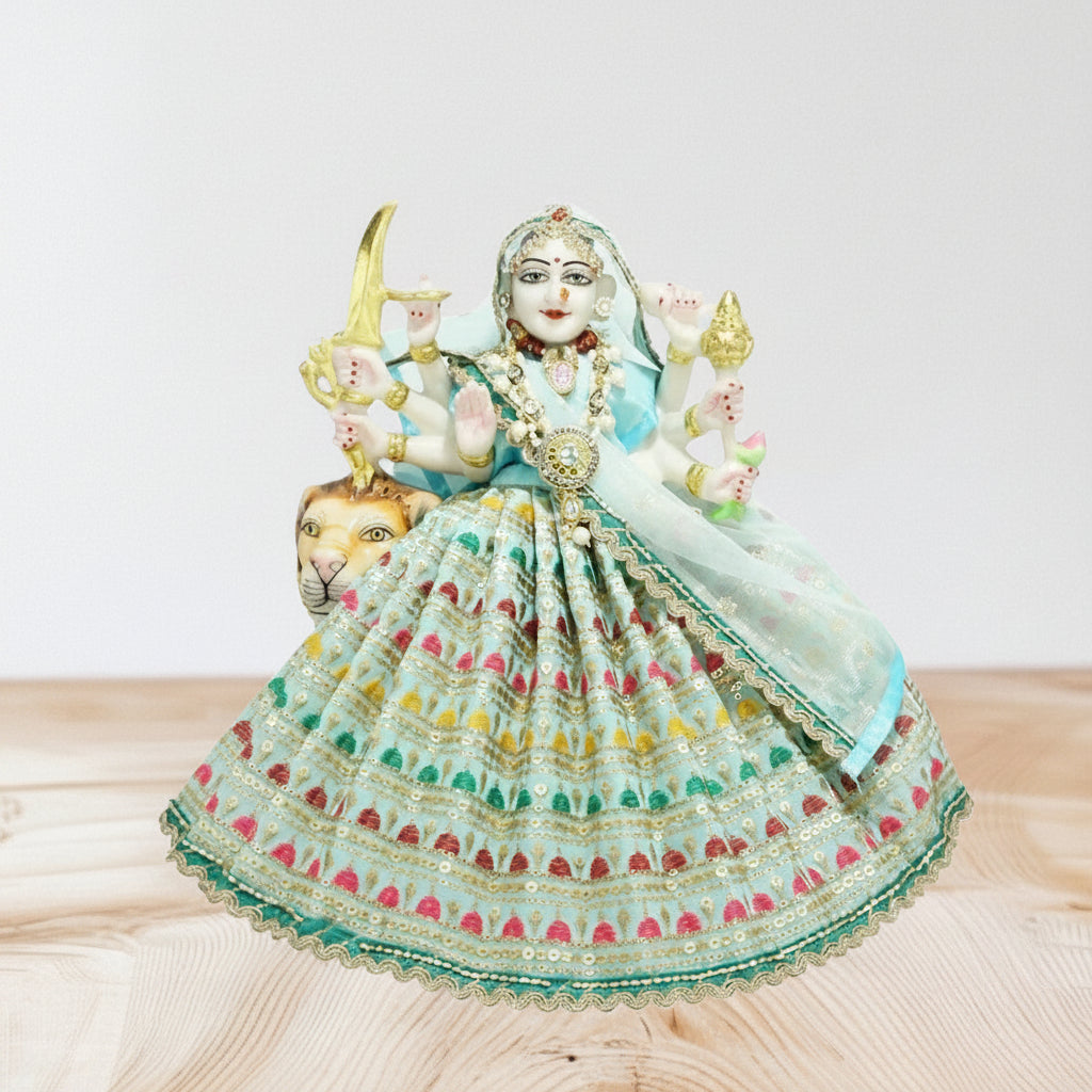 Durga Ji SkyBlue Embroidery Lace Work Dress