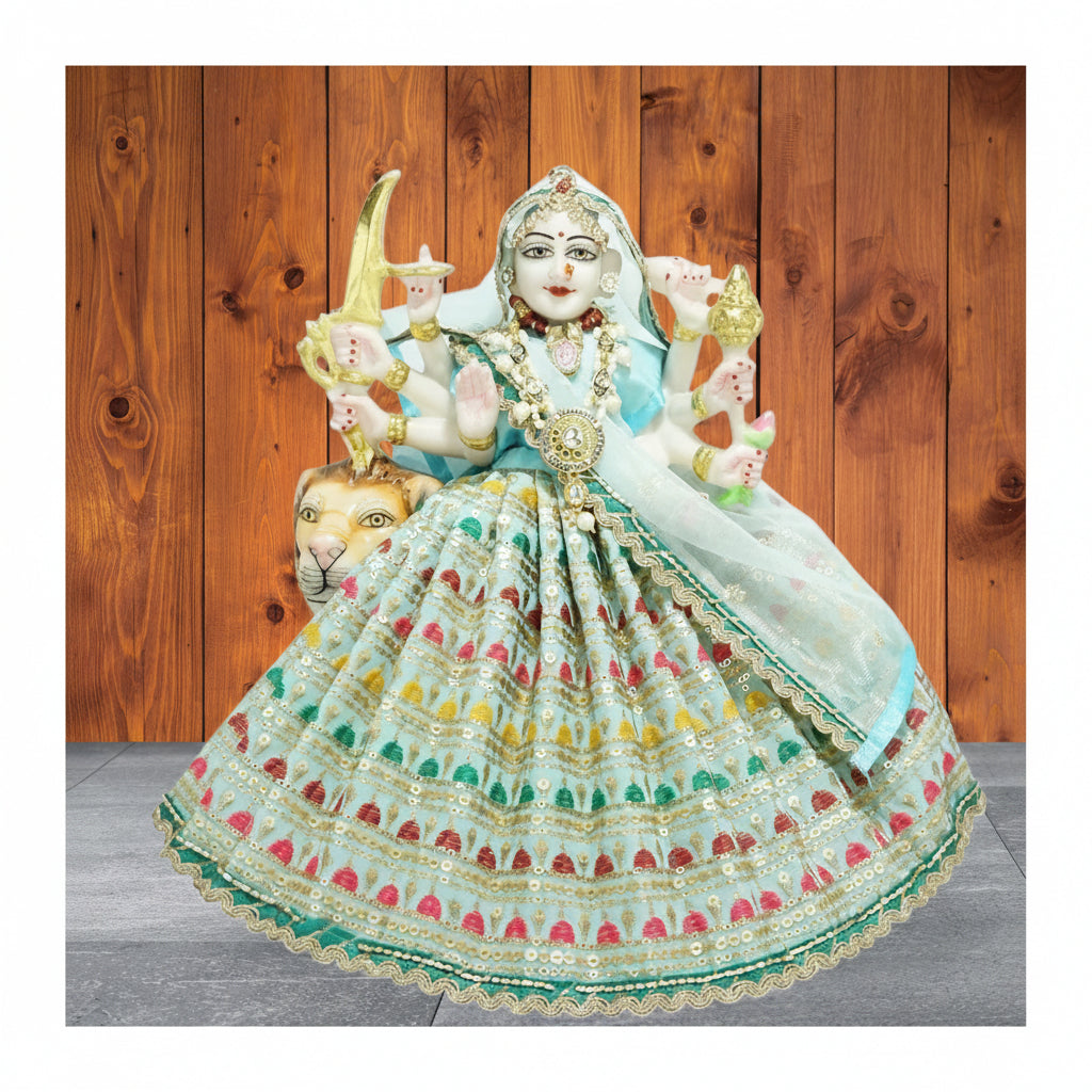 Durga Ji SkyBlue Embroidery Lace Work Dress