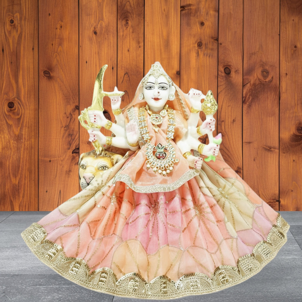 Durga Ji Peach Multi Siatara Embroidery Lace Dress