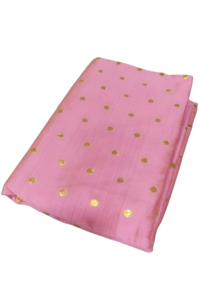 Pink Chanderi Silk Fabric with Gold Zari Buti