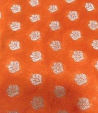 Elegant Orange Brocade Fabric with Intricate Zari Butis