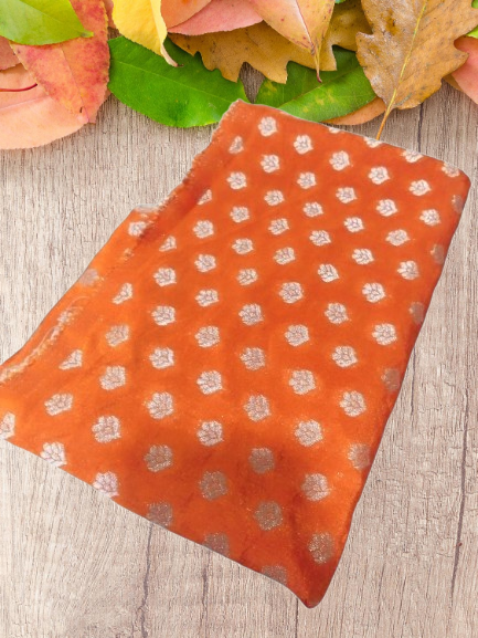 Elegant Orange Brocade Fabric with Intricate Zari Butis