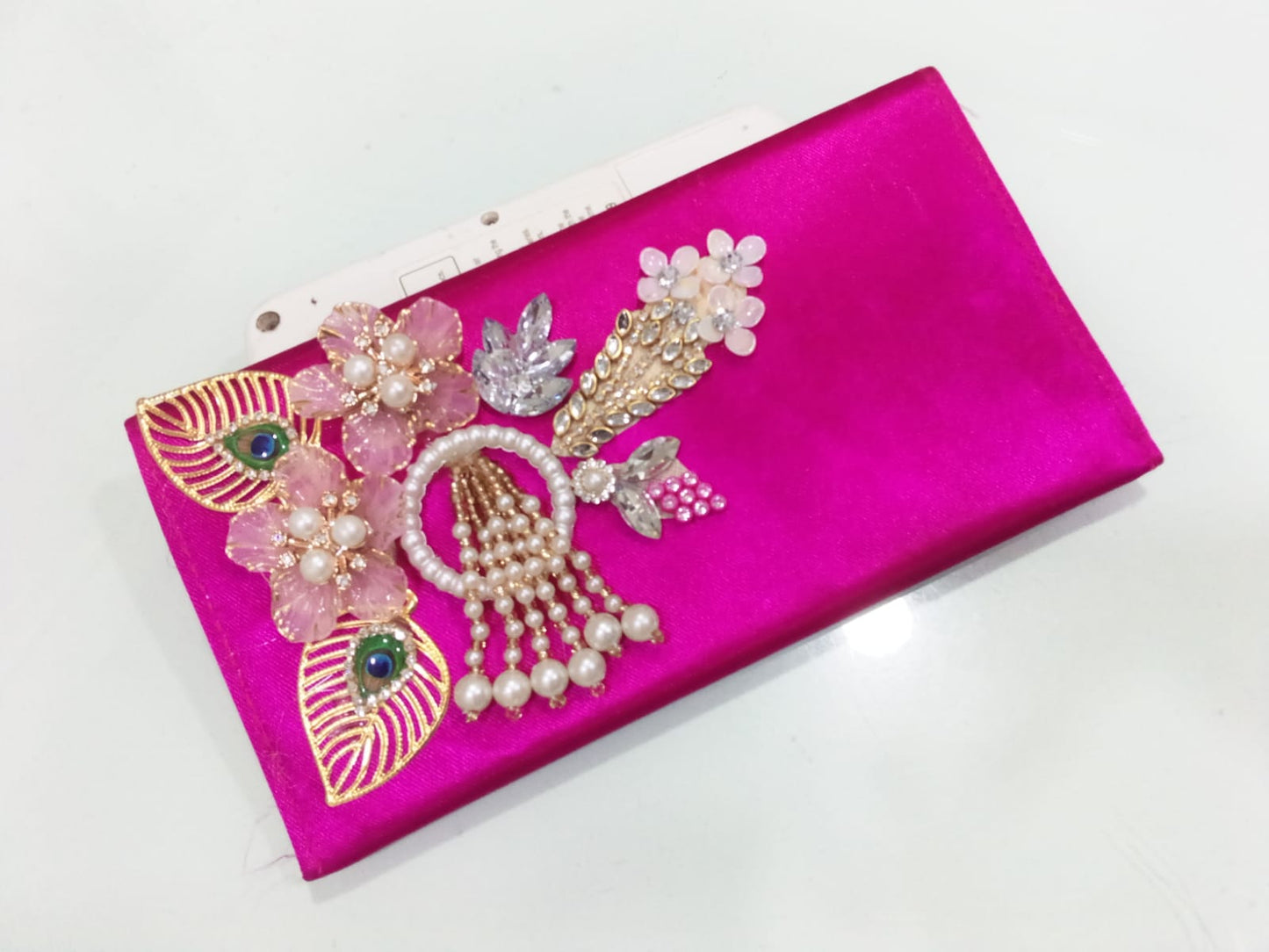 Magenta Royale Pearl & Floral Clutch