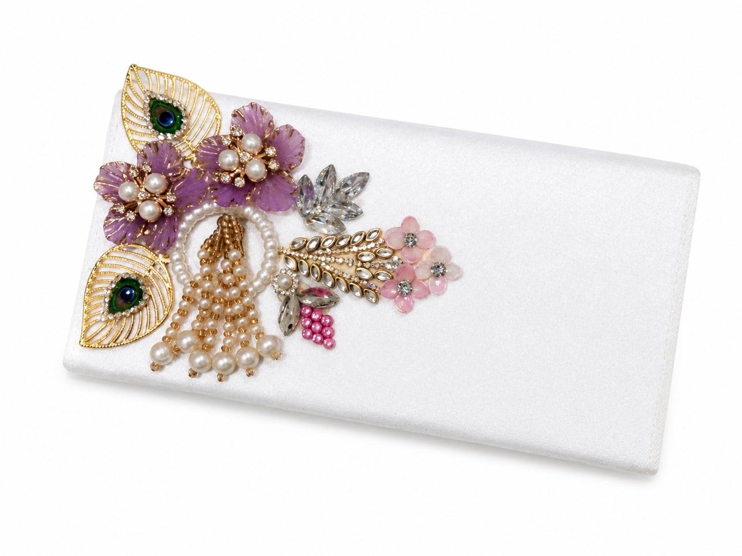 Festive Pink Satin Envelope Pouch with Pearl Tassel