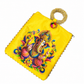 Shree Ganesha Print Yellow Satin Potli Clutch Bag with Golden Ring Handle