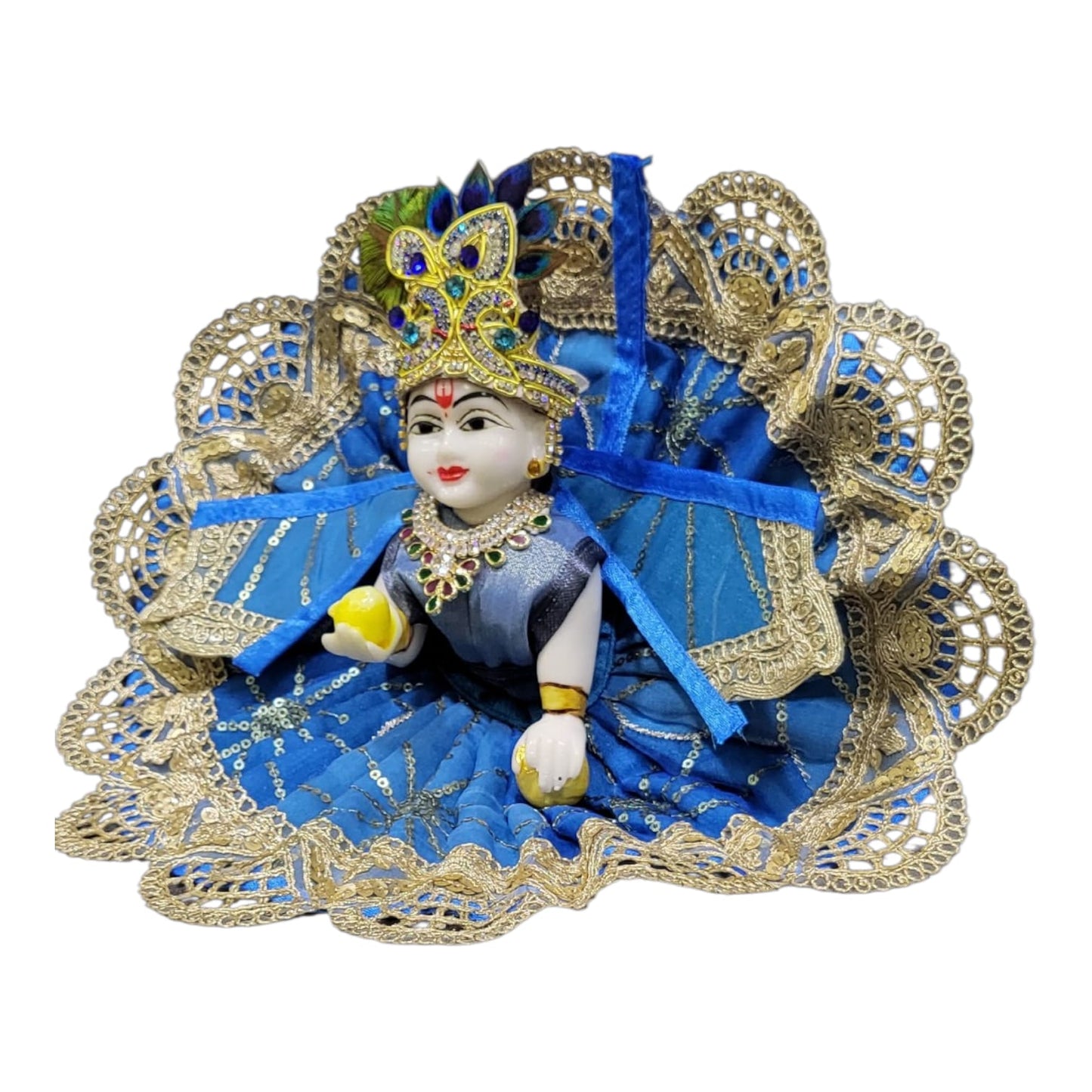 Heavy Pearl Work  Laddo Gopal Bal Krishna Designer Dress-of Satin Fabric Poshak with thread Design  for all festival Home Decor