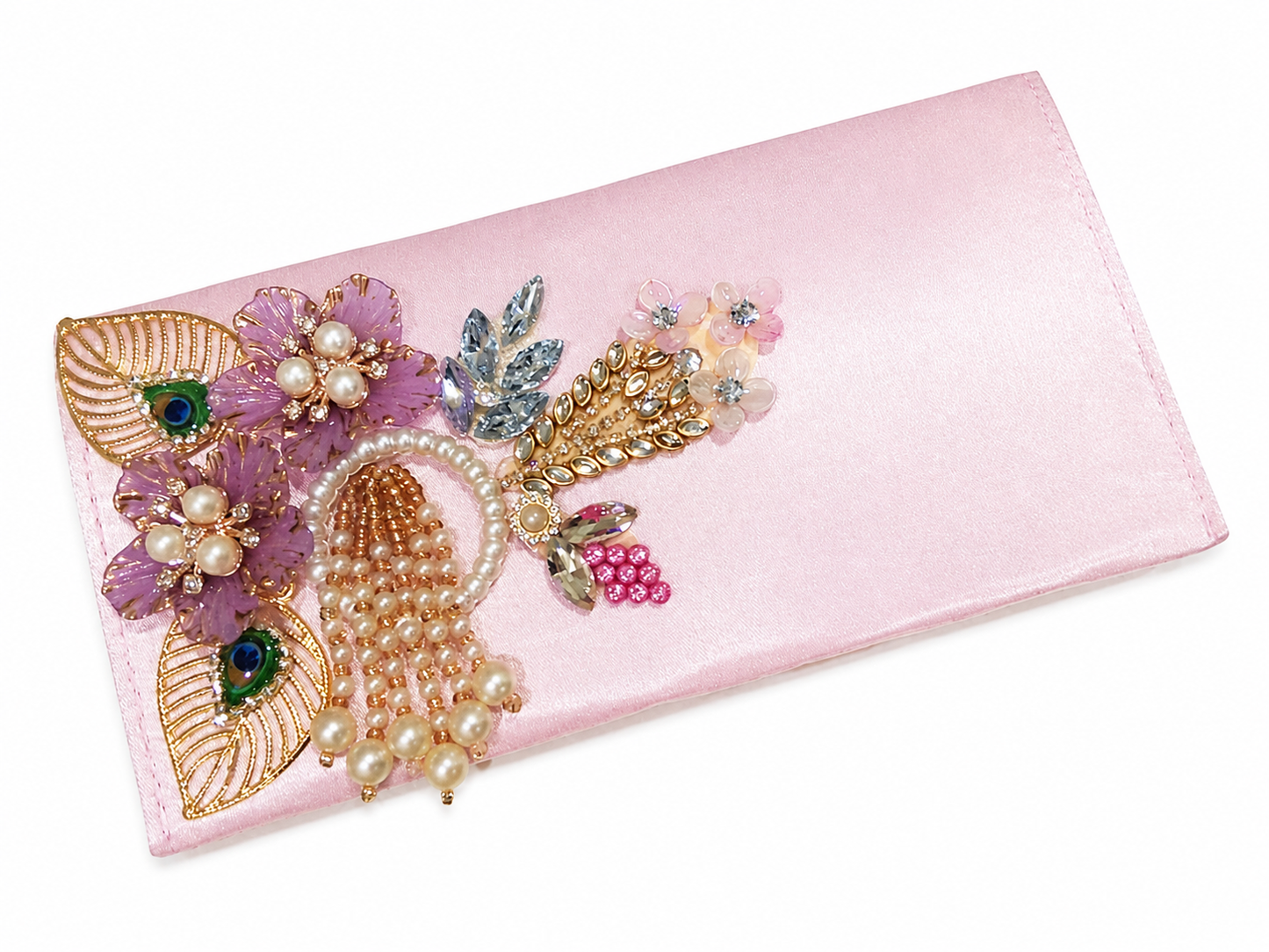 Lavender Blossom & Pearl Satin Clutch