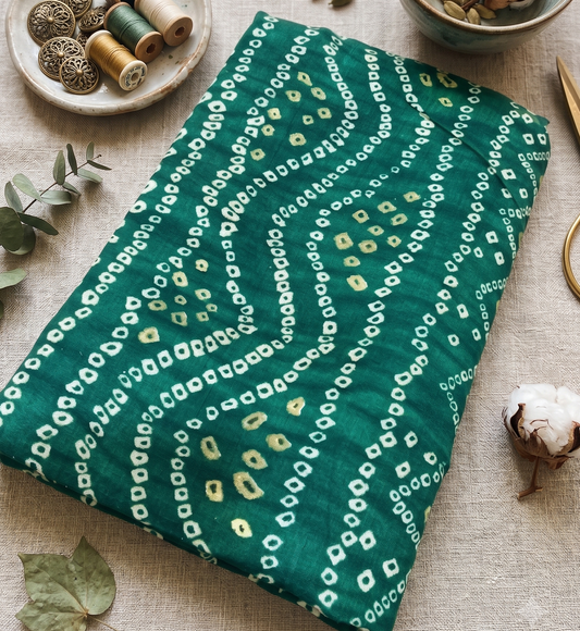 Traditional Emerald Green Bandhani Print Fabric