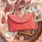 Red Pearl Embroidered Designer Clutch Purse | Handcrafted Beaded Evening Bag | Wedding & Party Wear