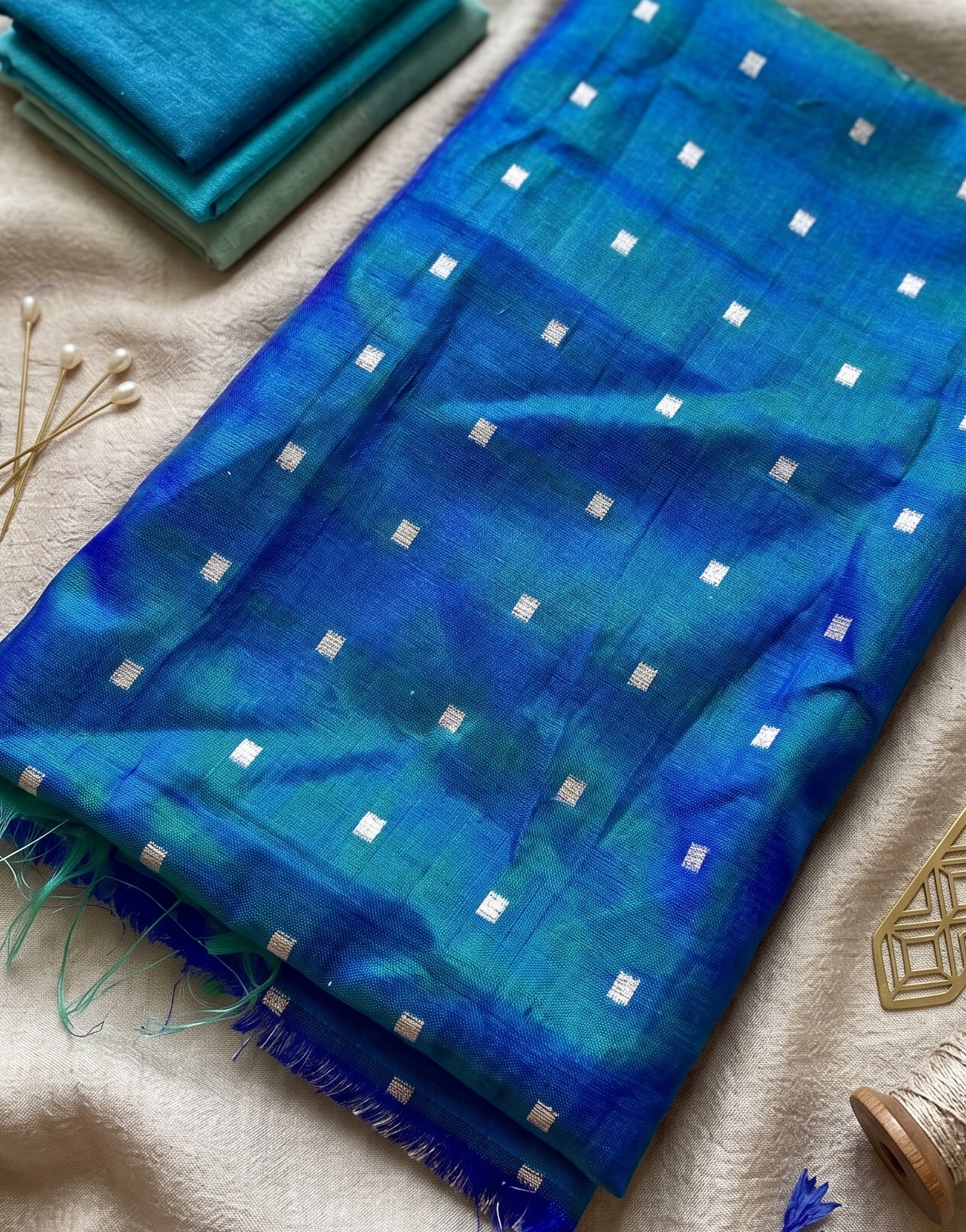 Royal Blue Silver Dot Woven Fabric